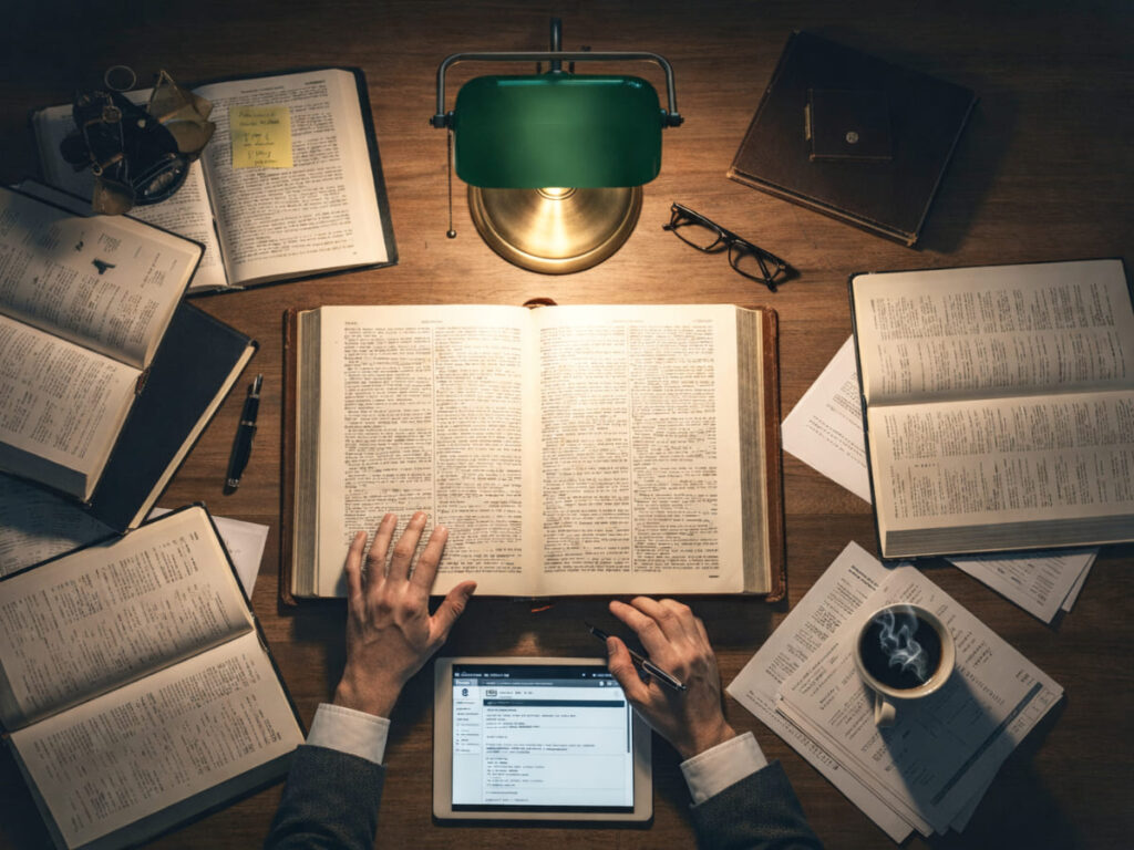 調べ物をする男性の手元の写真