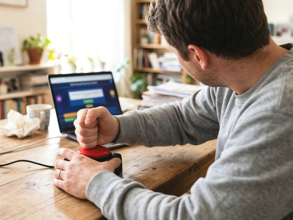 早押しする男性の写真