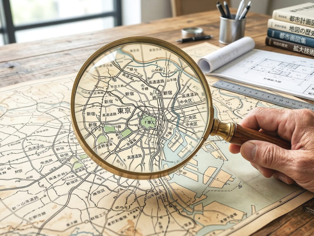 虫眼鏡で拡大している写真