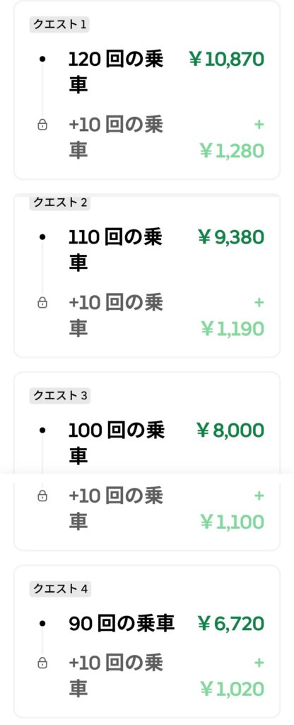 9/14週の日跨ぎクエスト選択肢一覧（1/3）
